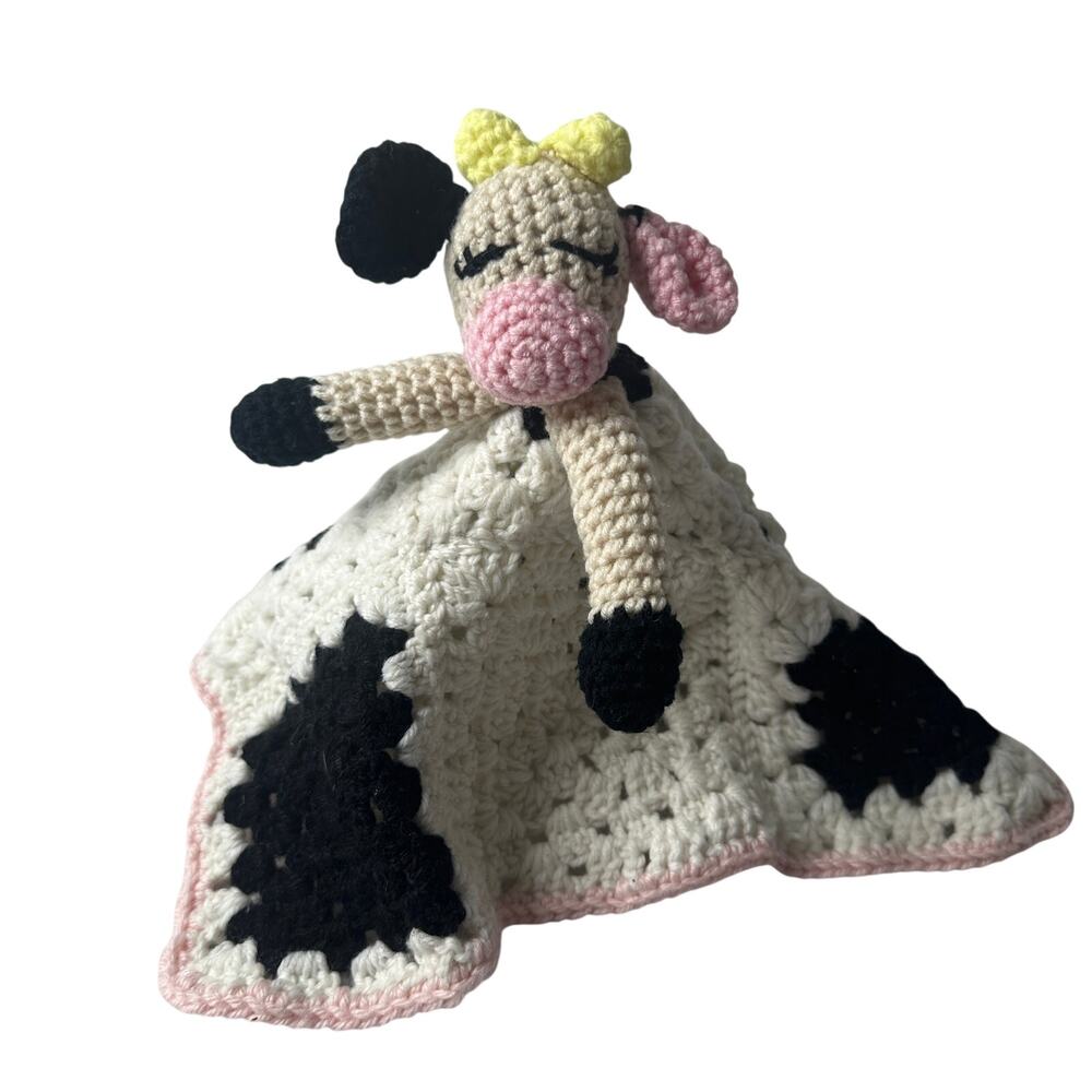 Handmade Crochet Cow Lovey Security Blanket Farmhouse Baby Nursery Plush 🐄